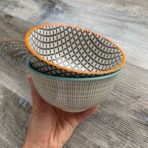 Set of 2 Colorful Patterned Cereal Bowls